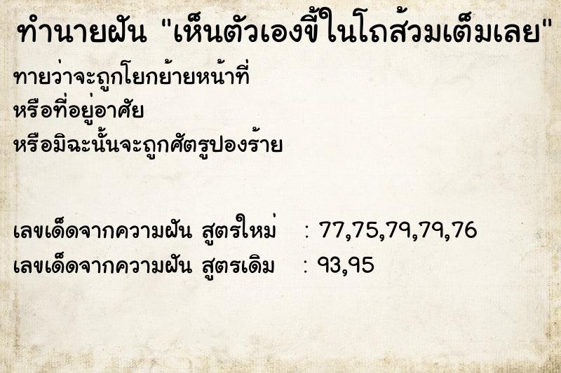 ทำนายฝันทำนายฝันเห็นตัวเองขี้ในโถส้วมเต็มเลย