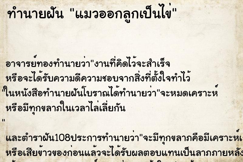 ทำนายฝัน แมวออกลูกเป็นไข่ ตำราโบราณ แม่นที่สุดในโลก