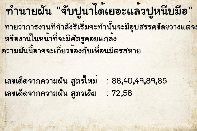 ทำนายฝันทำนายฝันจับปูนาได้เยอะแล้วปูหนีบมือ