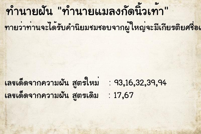 ทำนายฝันทำนายแมลงกัดนิ้วเท้า ทำนายฝันทำนายฝันทำนายแมลงกัดนิ้วเท้า