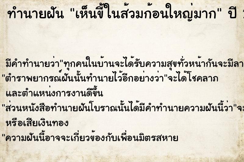 ทำนายฝันเห็นขี้ในส้วมก้อนใหญ่มาก ทำนายฝันทำนายฝันเห็นขี้ในส้วมก้อนใหญ่มาก