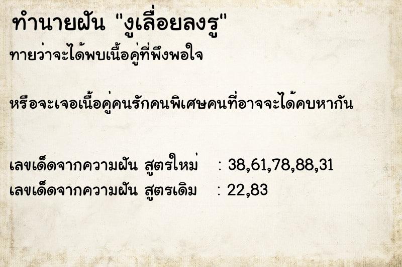 ทำนายฝันงูเลื่อยลงรู ทำนายฝันทำนายฝันงูเลื่อยลงรู