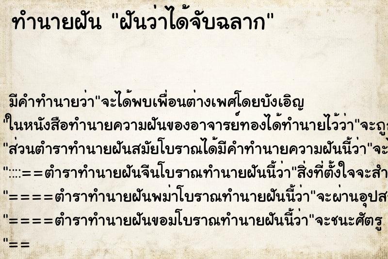 ทำนายฝัน ฝันว่าได้จับฉลาก ทำนายฝัน ฝันว่าได้จับฉลาก