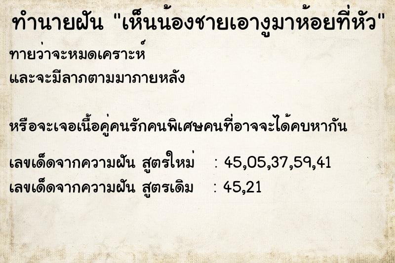 ทำนายฝันทำนายฝันเห็นน้องชายเอางูมาห้อยที่หัว