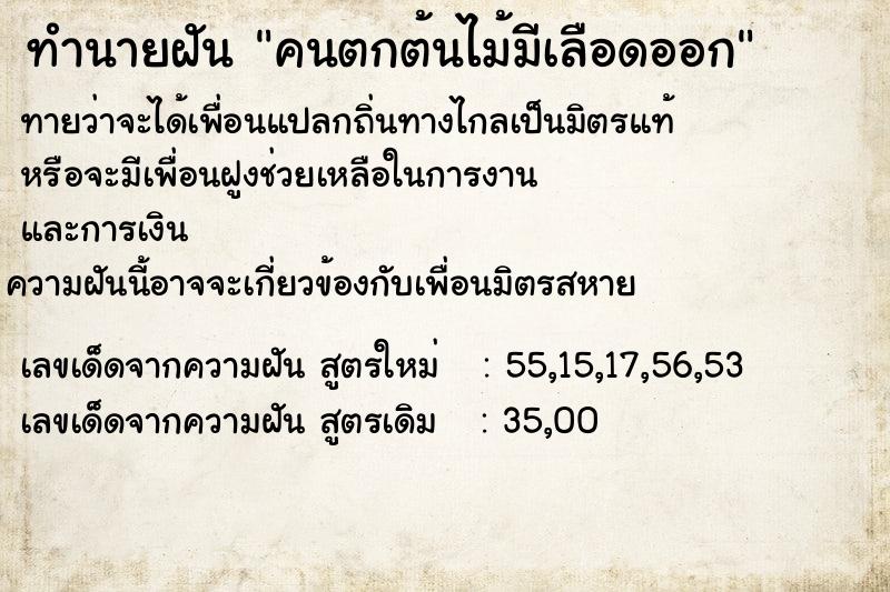 ทำนายฝันคนตกต้นไม้มีเลือดออก ทำนายฝันทำนายฝันคนตกต้นไม้มีเลือดออก