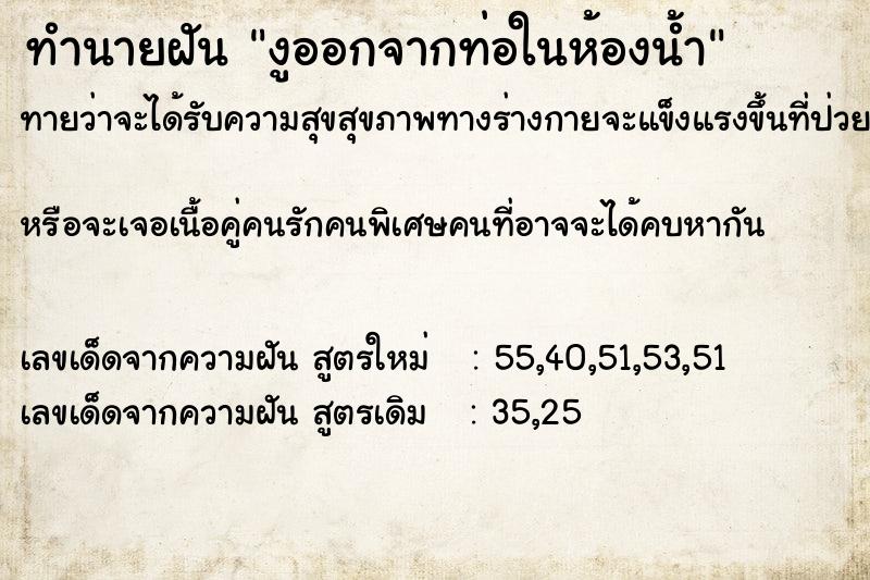 ทำนายฝันทำนายฝันงูออกจากท่อในห้องน้ำ