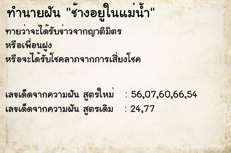 ทำนายฝันทำนายฝันช้างอยูในแม่น้ำ