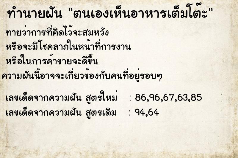 ทำนายฝันทำนายฝันตนเองเห็นอาหารเต็มโต๊ะ