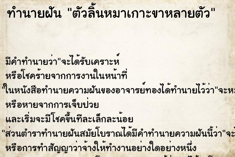 ทำนายฝัน ตัวลิ้นหมาเกาะขาหลายตัว ทำนายฝัน ตัวลิ้นหมาเกาะขาหลายตัว