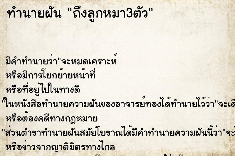 ทำนายฝันถึงลูกหมา3ตัว ทำนายฝันทำนายฝันถึงลูกหมา3ตัว