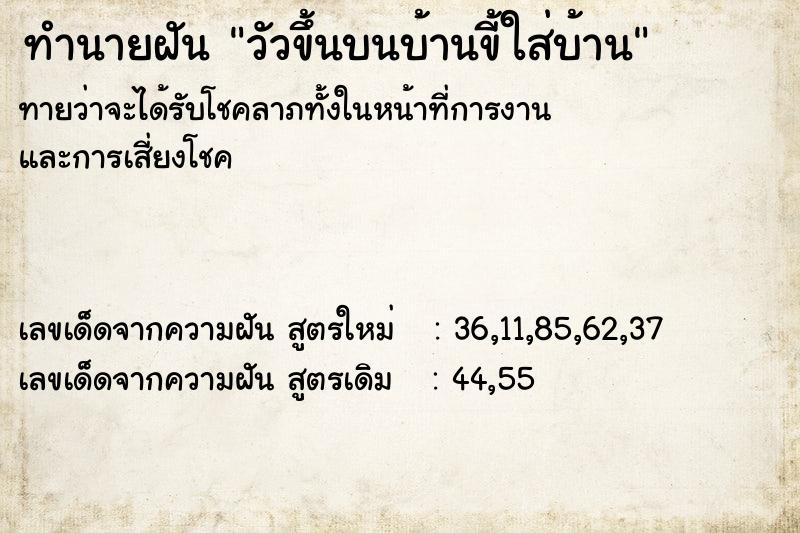 ทำนายฝันทำนายฝันวัวขึ้นบนบ้านขี้ใส่บ้าน