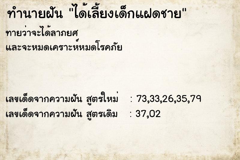 ทำนายฝันได้เลี้ยงเด็กแฝดชาย ทำนายฝันทำนายฝันได้เลี้ยงเด็กแฝดชาย