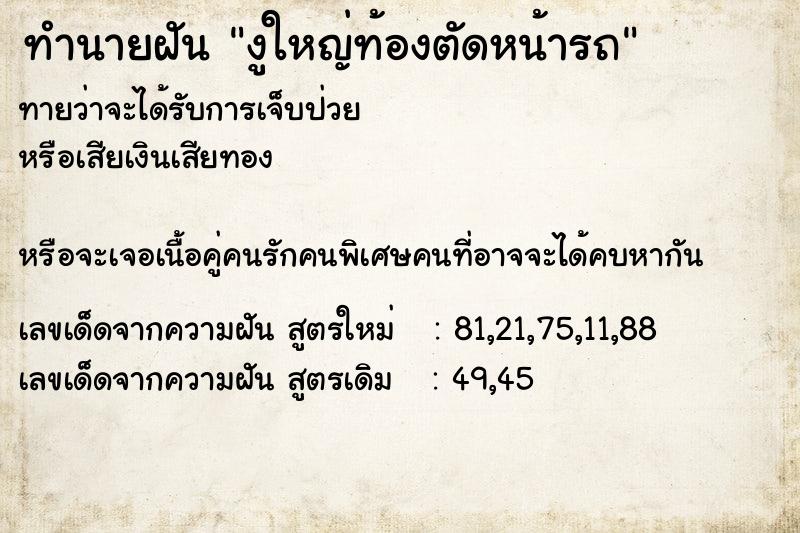 ทำนายฝันงูใหญ่ท้องตัดหน้ารถ ทำนายฝันทำนายฝันงูใหญ่ท้องตัดหน้ารถ