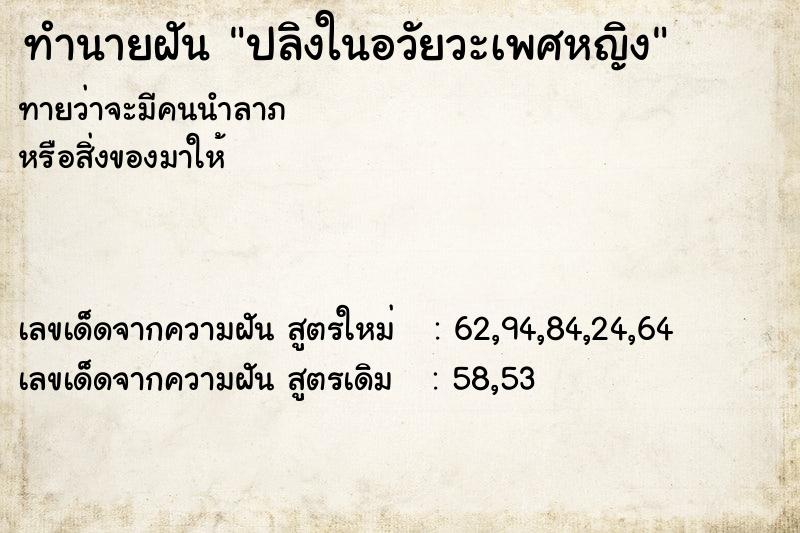 ทำนายฝันปลิงในอวัยวะเพศหญิง ทำนายฝันทำนายฝันปลิงในอวัยวะเพศหญิง
