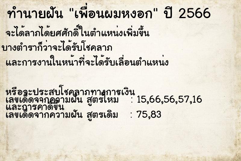 ทำนายฝัน เพื่อนผมหงอก ตำราโบราณ แม่นที่สุดในโลก