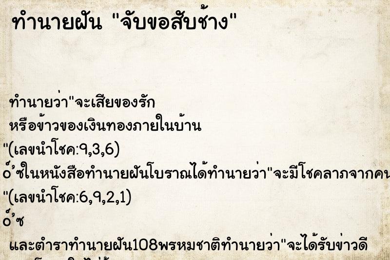 ทำนายฝันทำนายฝันจับขอสับช้าง