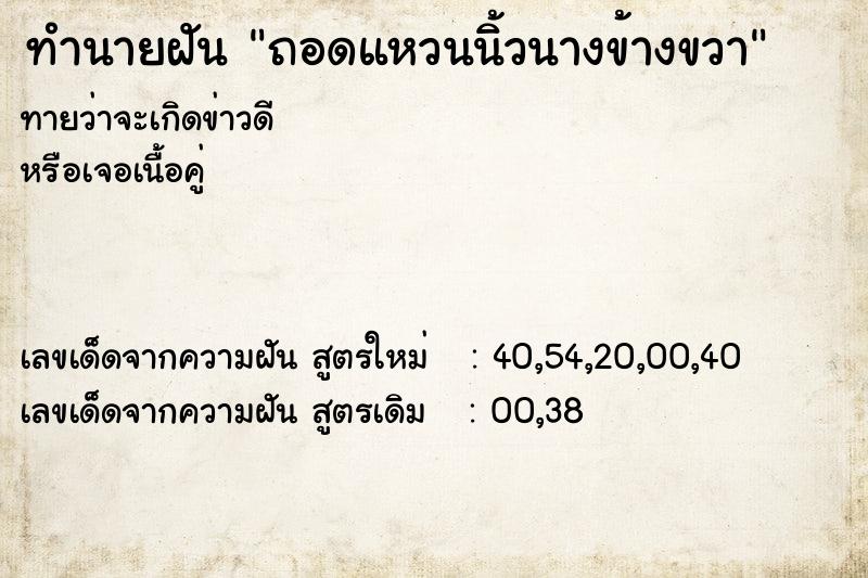 ทำนายฝันทำนายฝันถอดแหวนนิ้วนางข้างขวา