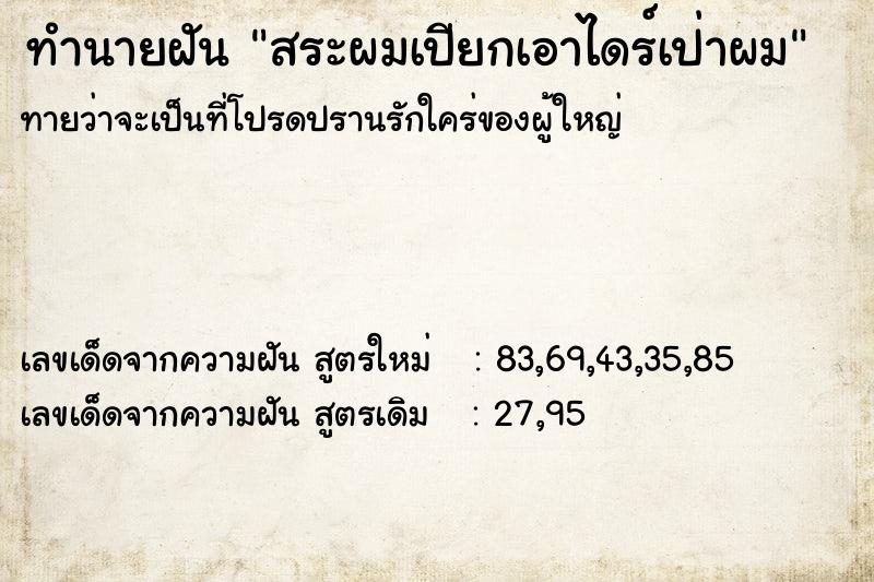 ทำนายฝันสระผมเปียกเอาไดร์เป่าผม ทำนายฝันทำนายฝันสระผมเปียกเอาไดร์เป่าผม