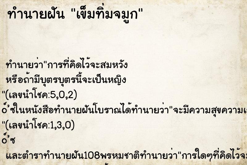 ทำนายฝันเข็มทิ่มจมูก ทำนายฝันทำนายฝันเข็มทิ่มจมูก