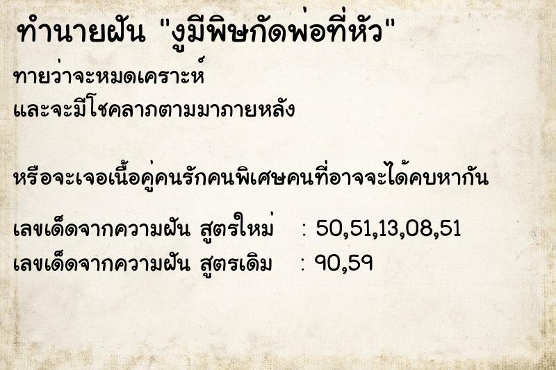 ทำนายฝัน งูมีพิษกัดพ่อที่หัว ตำราโบราณ แม่นที่สุดในโลก