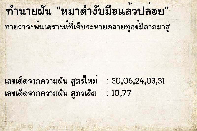 ทำนายฝันหมาดำงับมือแล้วปล่อย ทำนายฝันทำนายฝันหมาดำงับมือแล้วปล่อย