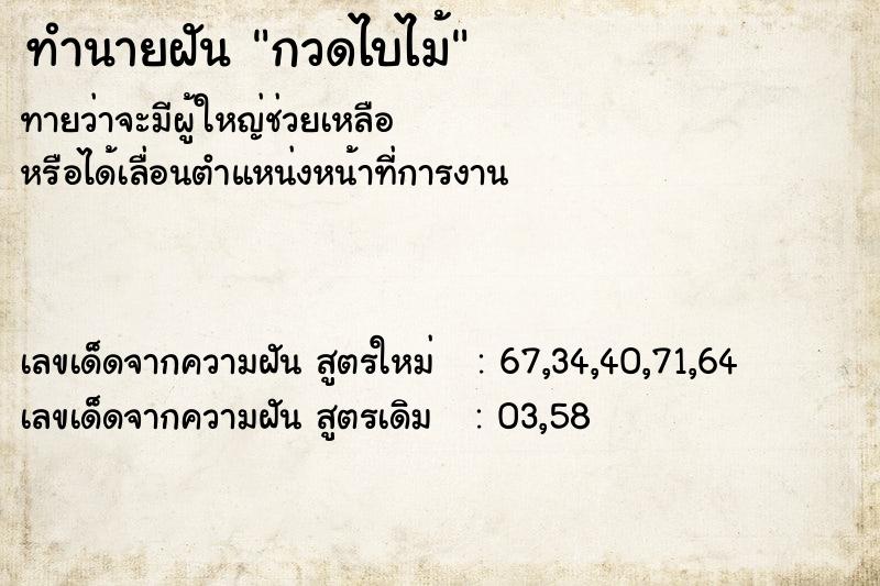 ทำนายฝันกวดไบไม้ ทำนายฝันทำนายฝันกวดไบไม้