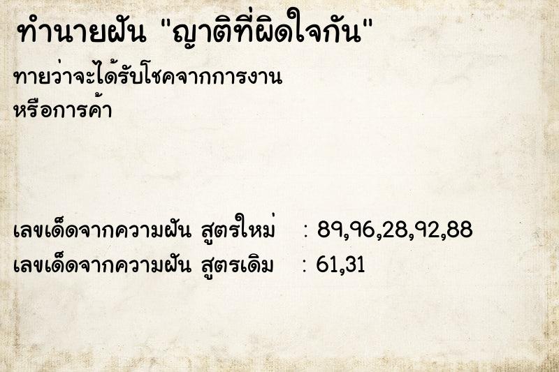 ทำนายฝันญาติที่ผิดใจกัน ทำนายฝันทำนายฝันญาติที่ผิดใจกัน