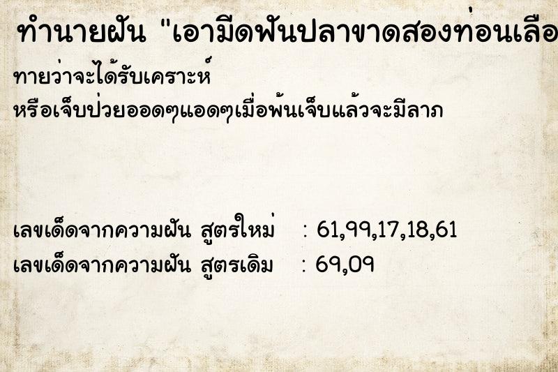 ทำนายฝันเอามีดฟันปลาขาดสองท่อนเลือ ทำนายฝันทำนายฝันเอามีดฟันปลาขาดสองท่อนเลือ