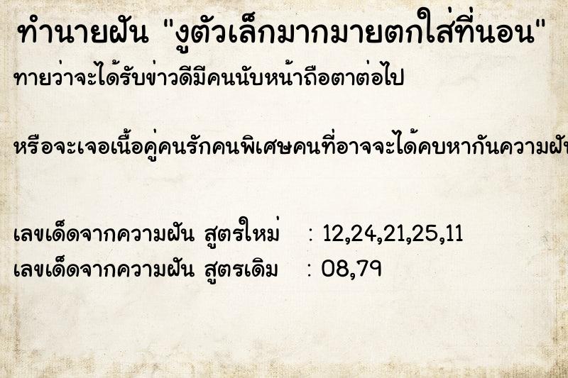 ทำนายฝันทำนายฝันงูตัวเล็กมากมายตกใส่ที่นอน