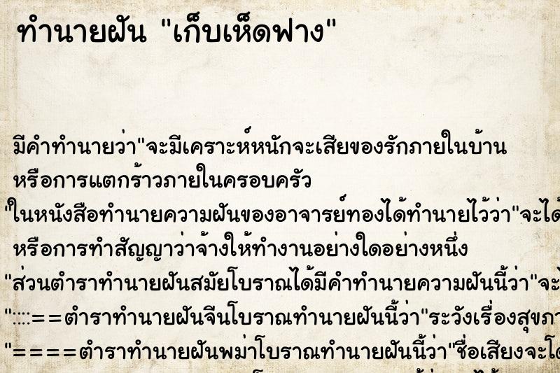 ทำนายฝัน เก็บเห็ดฟาง ตำราโบราณ แม่นที่สุดในโลก