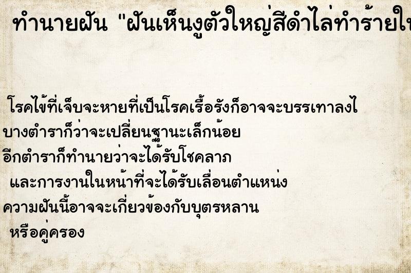 ทำนายฝันฝันเห็นงูตัวใหญ่สีดำไล่ทำร้ายในฝัน ทำนายฝันทำนายฝันฝันเห็นงูตัวใหญ่สีดำไล่ทำร้ายในฝัน