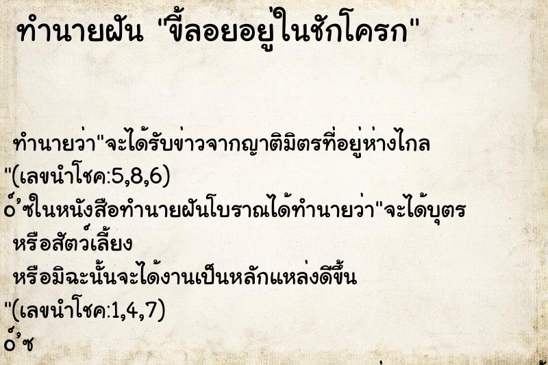 ทำนายฝัน ขี้ลอยอยู่ในชักโครก
