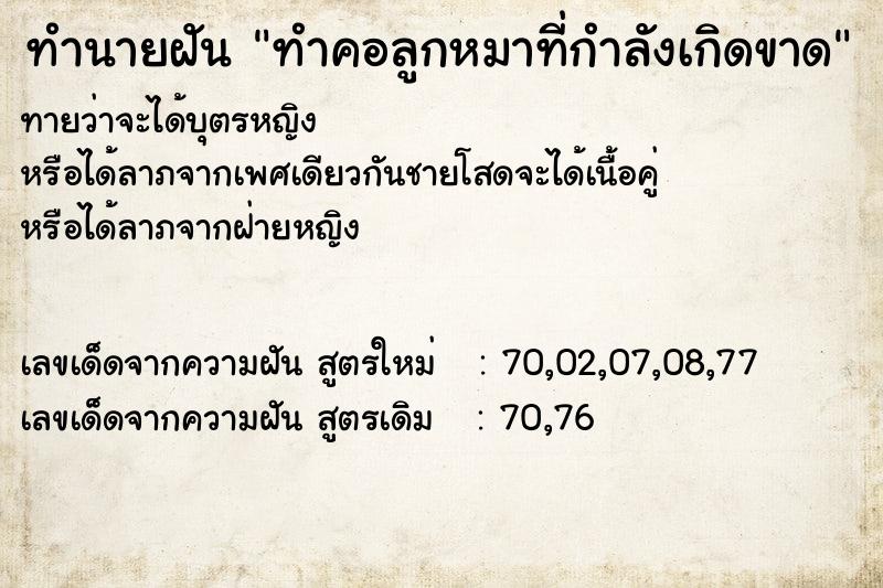 ทำนายฝันทำนายฝันทำคอลูกหมาที่กำลังเกิดขาด