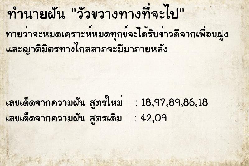 ทำนายฝัน วัวขวางทางที่จะไป แม่นๆ ฟรี ด้วยตำราหนังสือทำนายฝันโบราณ ทำนายฝันวัวขวางทางที่จะไป