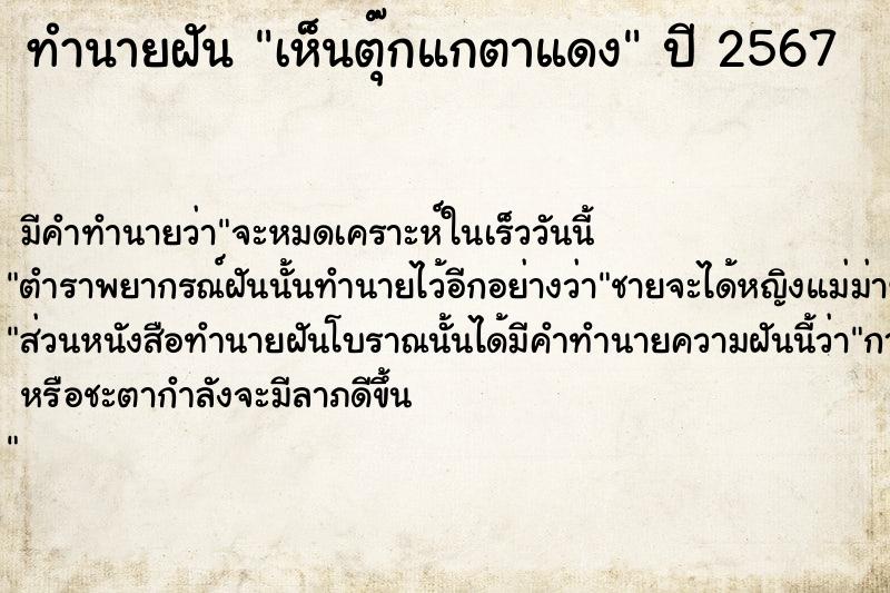 ทำนายฝัน เห็นตุ๊กแกตาแดง ทำนายฝัน เห็นตุ๊กแกตาแดง