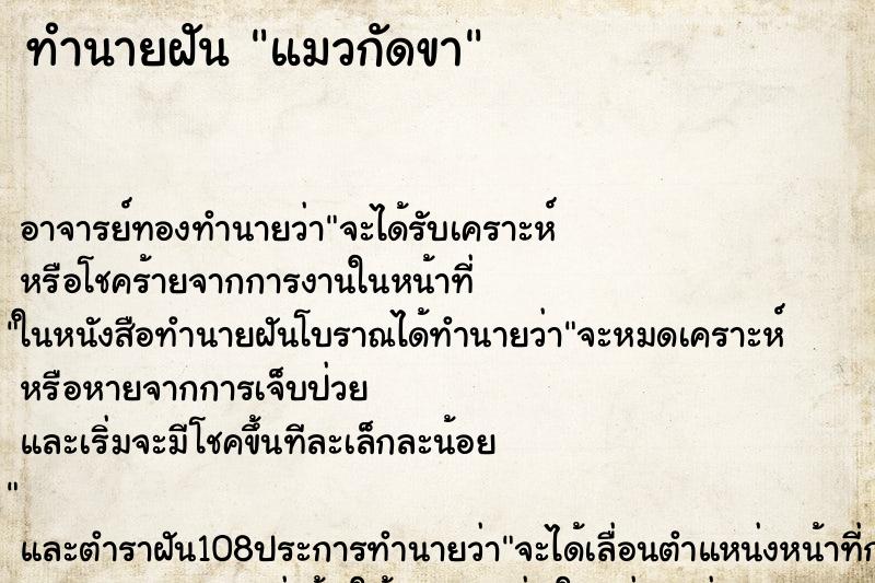 ทำนายฝัน แมวกัดขา ตำราโบราณ แม่นที่สุดในโลก