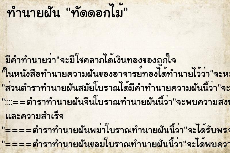 ทำนายฝัน ทัดดอกไม้ ทำนายฝัน ทัดดอกไม้