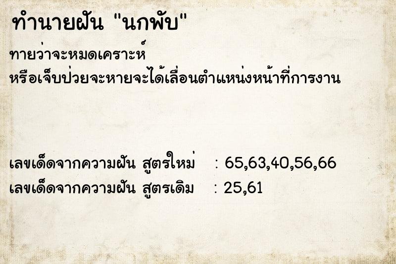 ทำนายฝันทำนายฝันนกพับ