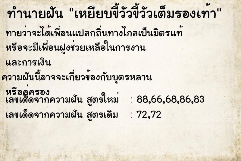 ทำนายฝันทำนายฝันเหยียบขี้วัวขี้วัวเต็มรองเท้า