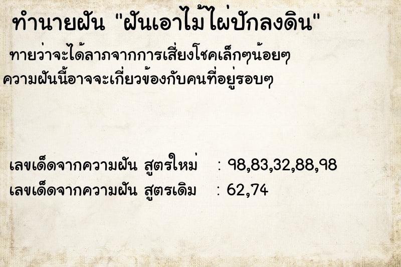 ทำนายฝันฝันเอาไม้ไผ่ปักลงดิน ทำนายฝันทำนายฝันฝันเอาไม้ไผ่ปักลงดิน