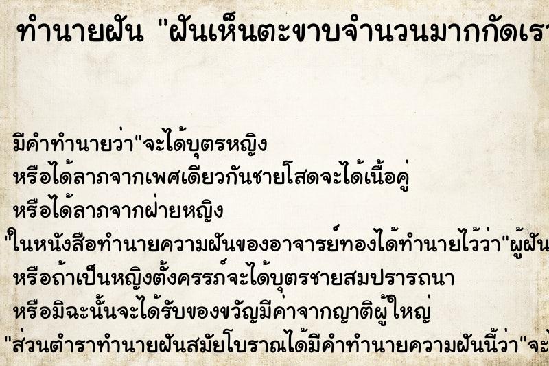 ทำนายฝันฝันเห็นตะขาบจำนวนมากกัดเรา ทำนายฝันทำนายฝันฝันเห็นตะขาบจำนวนมากกัดเรา