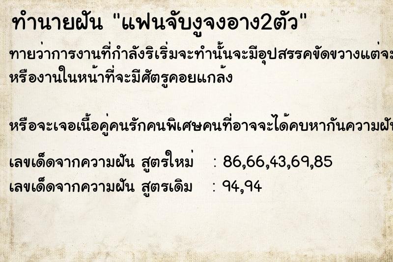 ทำนายฝันแฟนจับงูจงอาง2ตัว ทำนายฝันทำนายฝันแฟนจับงูจงอาง2ตัว