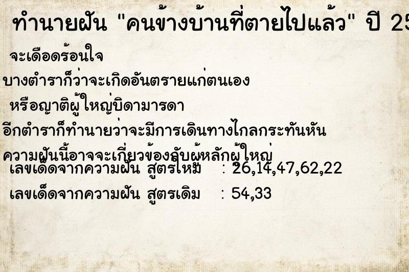 ทำนายฝัน คนข้างบ้านที่ตายไปแล้ว ทำนายฝัน คนข้างบ้านที่ตายไปแล้ว