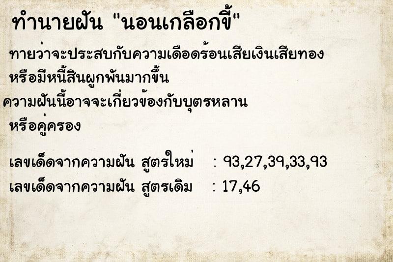 ทำนายฝันนอนเกลือกขี้ ทำนายฝันทำนายฝันนอนเกลือกขี้