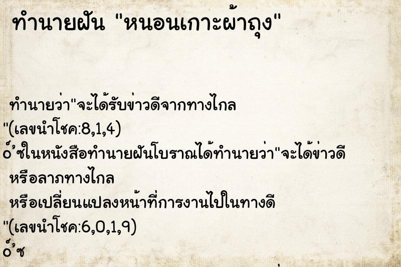ทำนายฝันหนอนเกาะผ้าถุง ทำนายฝันทำนายฝันหนอนเกาะผ้าถุง