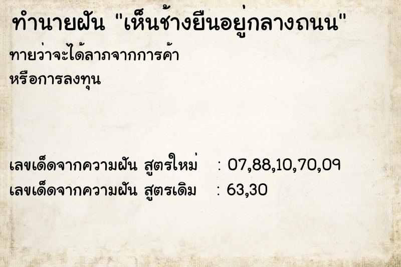 ทำนายฝันทำนายฝันเห็นช้างยืนอยู่กลางถนน