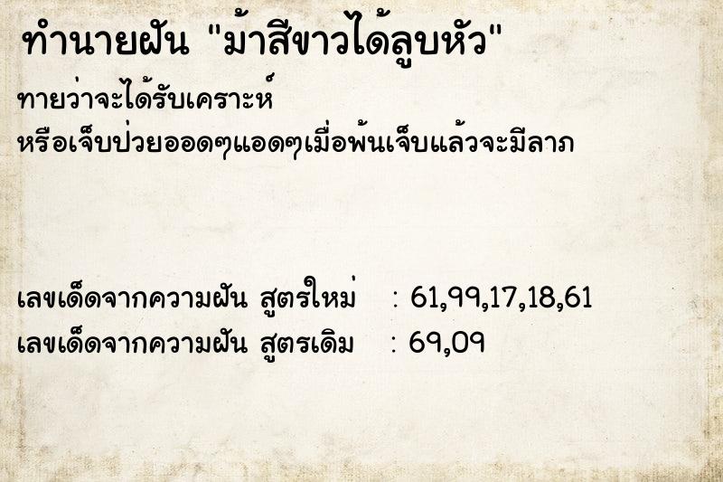 ทำนายฝัน ม้าสีขาวได้ลูบหัว ทำนายฝัน ม้าสีขาวได้ลูบหัว