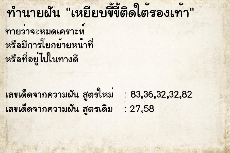 ทำนายฝันเหยียบขี้ขี้ติดใต้รองเท้า ทำนายฝันทำนายฝันเหยียบขี้ขี้ติดใต้รองเท้า