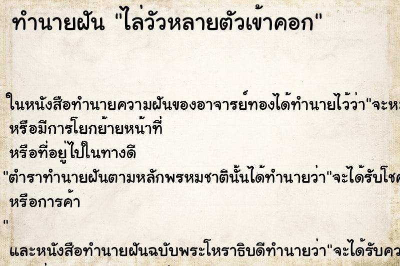 ทำนายฝัน ไล่วัวหลายตัวเข้าคอก ทำนายฝัน ไล่วัวหลายตัวเข้าคอก