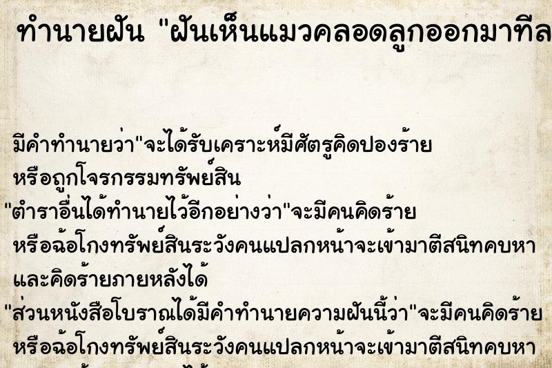 ทำนายฝันฝันเห็นแมวคลอดลูกออกมาทีละตัว13ตัวได้วันหัส ทำนายฝันทำนายฝันฝันเห็นแมวคลอดลูกออกมาทีละตัว13ตัวได้วันหัส